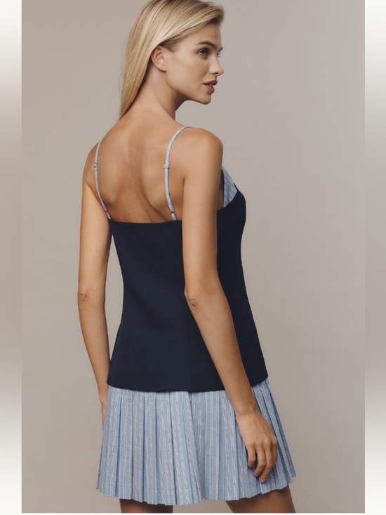 ANTHROPOLOGIE Maeve Sleeveless Peekaboo Twofer Mini Dress Navy Size XL NEW - Picture 3 of 10